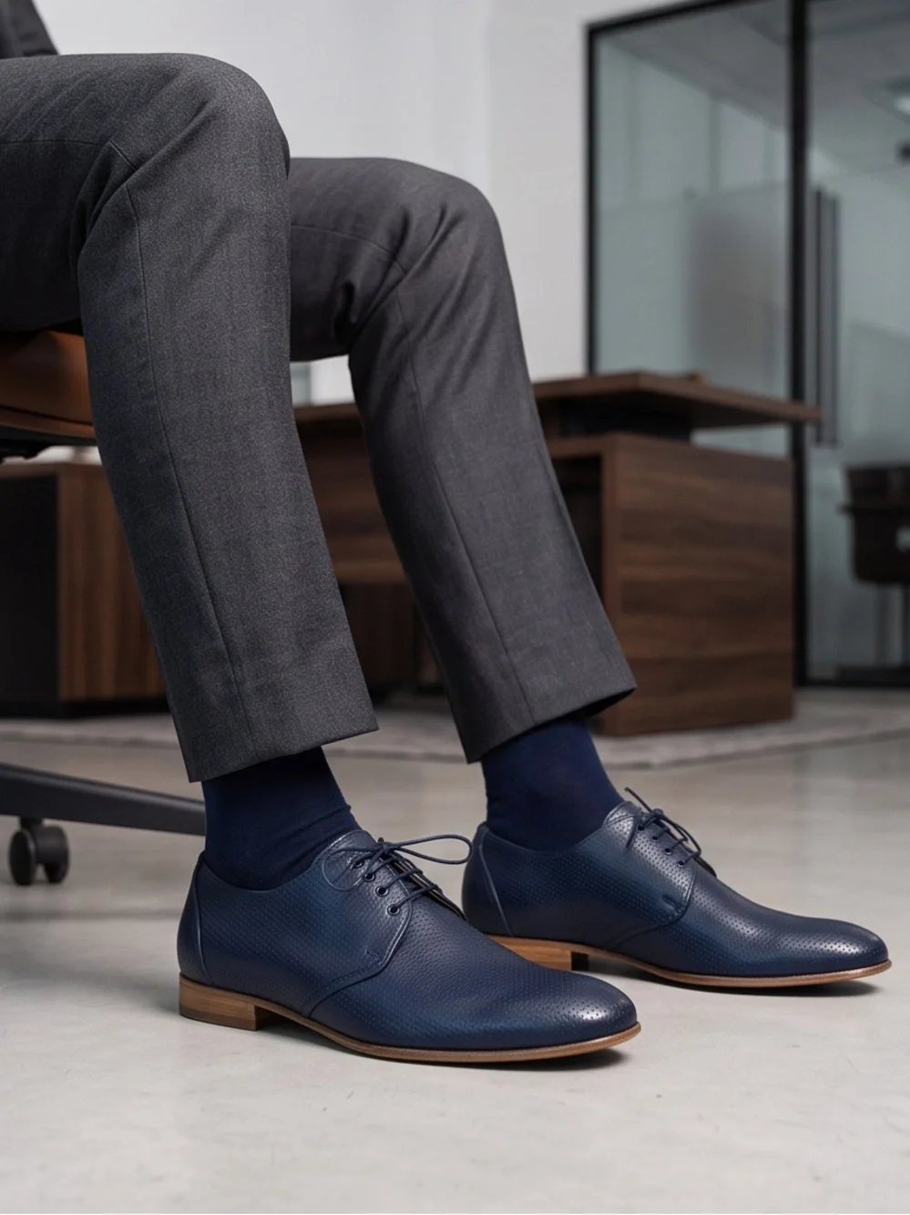 Baldinini Men’s Navy Perforated Soft Leather Comfort Derby Shoes